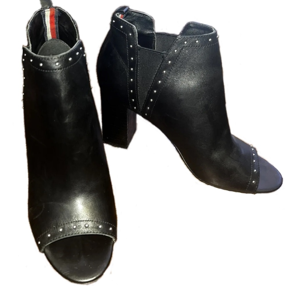 Tommy Hilfiger Black Open Toe Studded Ankle Booties| Size 7.5